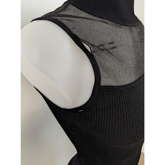 Milly XS Ribbed Mesh Combo Tank Top Black Mock Neck Sleeveless - Picture 2 of 9